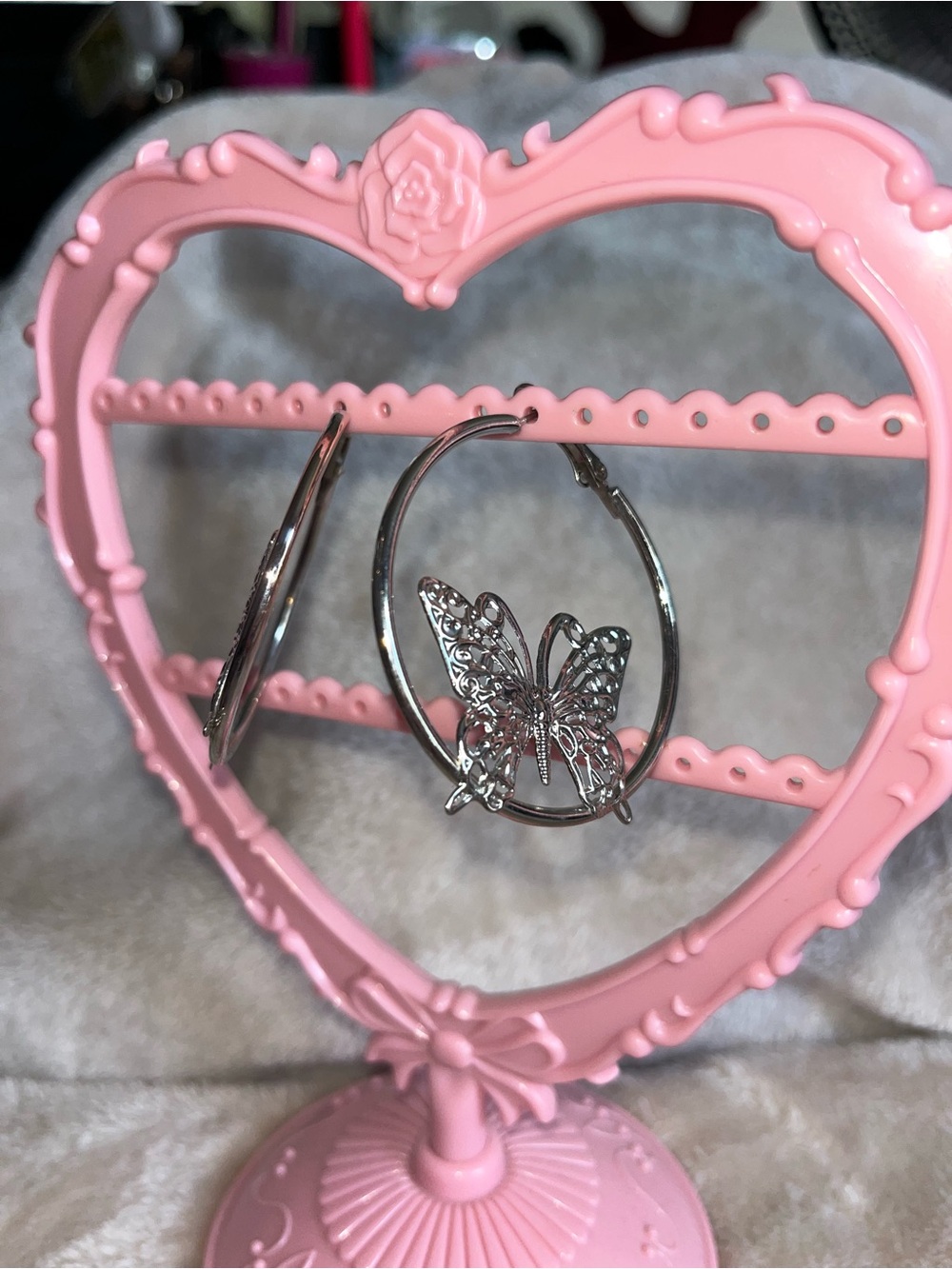 Source Unknown Silver Butterfly Hoop Earrings